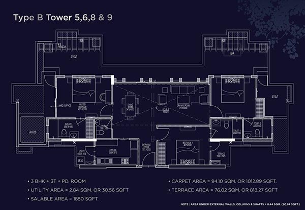 Type B-3 bhk penthouse in Noida Extension (Tower5,6,8 & 9)